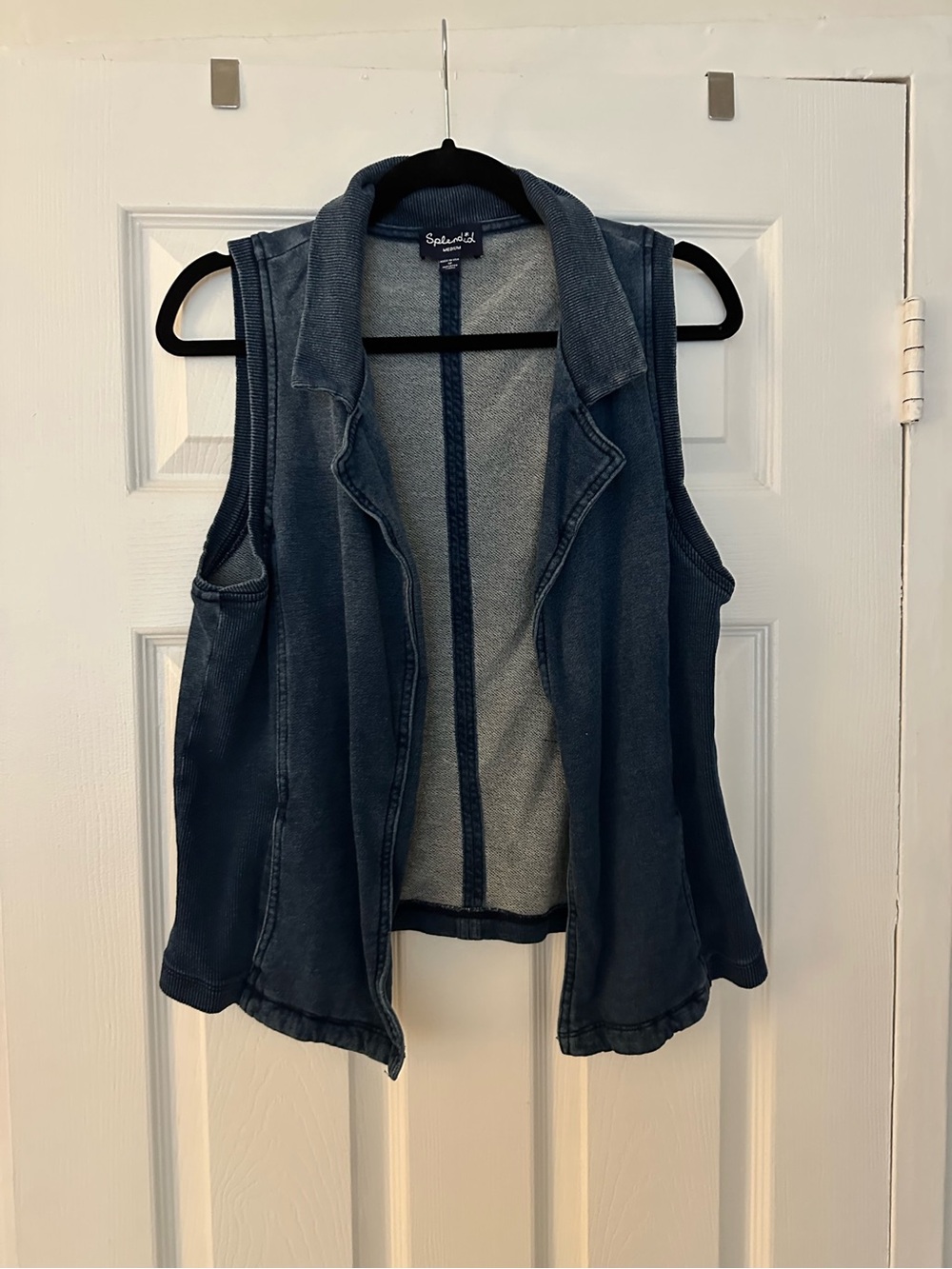 Splendid Ribbed Collar Open-Front Knit Vest - Navy